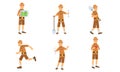 Vector Illustration Set Of Archaeologist Character Actions Royalty Free Stock Photo