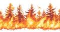 Illustration art style depicting a forest ablaze with fire and smoke Royalty Free Stock Photo