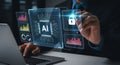AI Data Security and Cyber Protection Concept with Lock and Data Charts on Screen Royalty Free Stock Photo