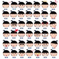 Illustration of asian cute girl faces showing different emotions. Joy, sadness, anger, talking, funny, fear, smile. Isolated Royalty Free Stock Photo