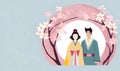 illustration of happy couple of japanese couple in love.