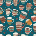 Assorted colorful coffee mugs pattern