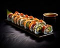 Illustration of assorted sushi. Seafood delicatessen Royalty Free Stock Photo