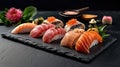 Illustration of assorted sushi. Seafood delicatessen Royalty Free Stock Photo