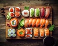 Illustration of assorted sushi. Seafood delicatessen Royalty Free Stock Photo