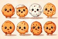 Illustration of assortment of cute cartoon cookies with a smiling expression. National Cookie Day concept