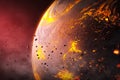 Illustration, asteroids around young hot planet