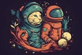 Illustration of astronaut cats in spacesuits in space, Generative AI 1 Royalty Free Stock Photo