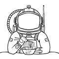 Illustration of an astronaut eating chicken noodles. astronaut with ramen Royalty Free Stock Photo