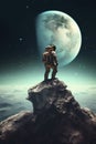 illustration, astronaut on the edge of a rock, ai generative