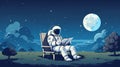 An illustration of an astronaut working on a laptop in a chair at night AI Generated