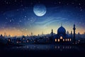 Illustration of the atmosphere of Ramadan nights with a mosque under a starry sky