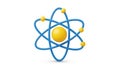 Illustration of an atom with a central nucleus and orbiting electrons Royalty Free Stock Photo