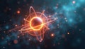 Illustration atomic structure, nucleus, orbiting electrons. Concept of nuclear energy, scientific innovation, power generation. Royalty Free Stock Photo
