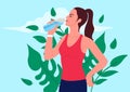 Illustration of an attractive young woman drinking water after a workout Royalty Free Stock Photo