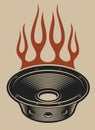 Illustration of audio speakers with fire on a white background