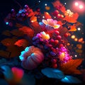 Illustration of autumn background with flowers, leaves and berries. EPS 10 vector file included Generative AI