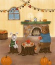 Cute illustration with bunny and bear