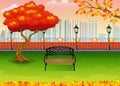 Autumn city park with town building background Royalty Free Stock Photo