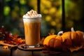 Autumn Pumpkin Latte Beverage Halloween Background