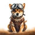 illustration of aviator dog wear leather helmet and goggle ai generated Royalty Free Stock Photo