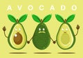 Cute avocado illustration with three families, suitable as an icon for children`s books and the children`s toy industry