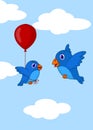 Baby bird learn how to fly using balloon Royalty Free Stock Photo