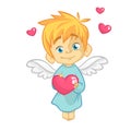 Illustration of a Baby Cupid Hugging a Heart. Cartoon illustration of Cupid character for St Valentine`s Day isolated Royalty Free Stock Photo