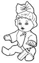 Illustration of a baby doll with baby bottle