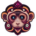 baby monkey face in hand draw tribal style isolated on white