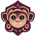 illustration vector of baby cute monkey face in hand draw tribal style perfect for baby product Royalty Free Stock Photo