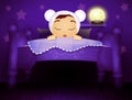 Baby sleeps in bed with stars projected on the wall