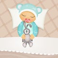 Illustration of baby sleeps in the cot