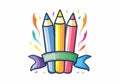 Illustration of back to school background with colored pencils. AI generated Royalty Free Stock Photo