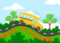 School bus cartoon on the road Royalty Free Stock Photo