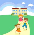 Back to School concept Student kids cartoon jumping and running