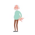 Illustration of backache in Senior man. Vector Illustration