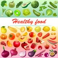 background healthy food with vegetables, fruits and berries of different colors Royalty Free Stock Photo