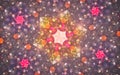 Illustration background image of a stained glass window consisting of six-pointed stars of different sizes of pink and orange with