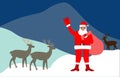 Illustration background merry christmas Santa Claus carrying a bag and holding a gift box, Royalty Free Stock Photo
