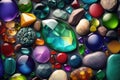 Illustration of background with multicolored gemstones in 3d style. AI generation