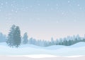 Illustration, with background representing winter in a natural landscape typical of the north, with snowing sky. In the foregroun