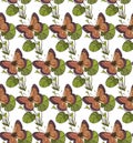 background seamless pattern with butterflies leaves and grass