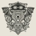 illustration baddas wolf head with skull with engraving ornament