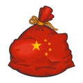 Illustration of a bag in the colors of the flag of China with an atomic bomb
