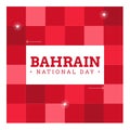 Illustration of bahrain national day text with arrow signs and doodles over red checked pattern