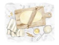 Illustration about baking - cutting board with dough, rolling pin