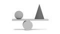 Illustration of the balance of volumetric geometric shapes on a white background. Equilibration. Balance. Royalty Free Stock Photo