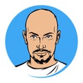 Illustration of a bald man with a beard. Vector. Fashionable brutal alpha male. Mascot for a beauty salon, studio.