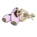 Illustration Ballet Shoes For Ballet Lying On Top Of Each Other Pink Purple And Bow